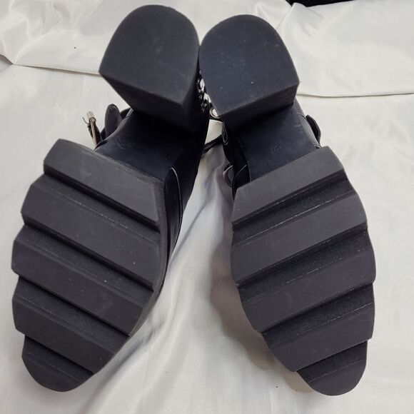 DOLLS KILL‎ Current Mood black vegan strappy barcode rare 6" platform heels 10 - Picture 11 of 12